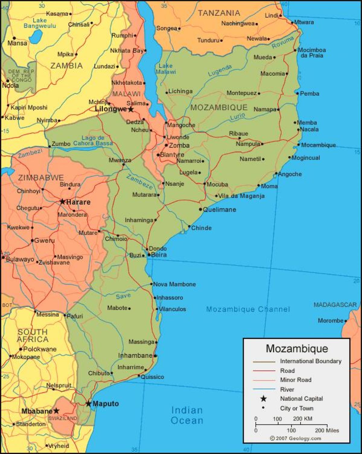 kartes Mozambikas piekrasti