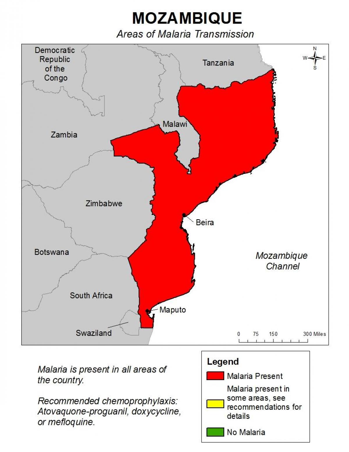 kartes Mozambikas malāriju
